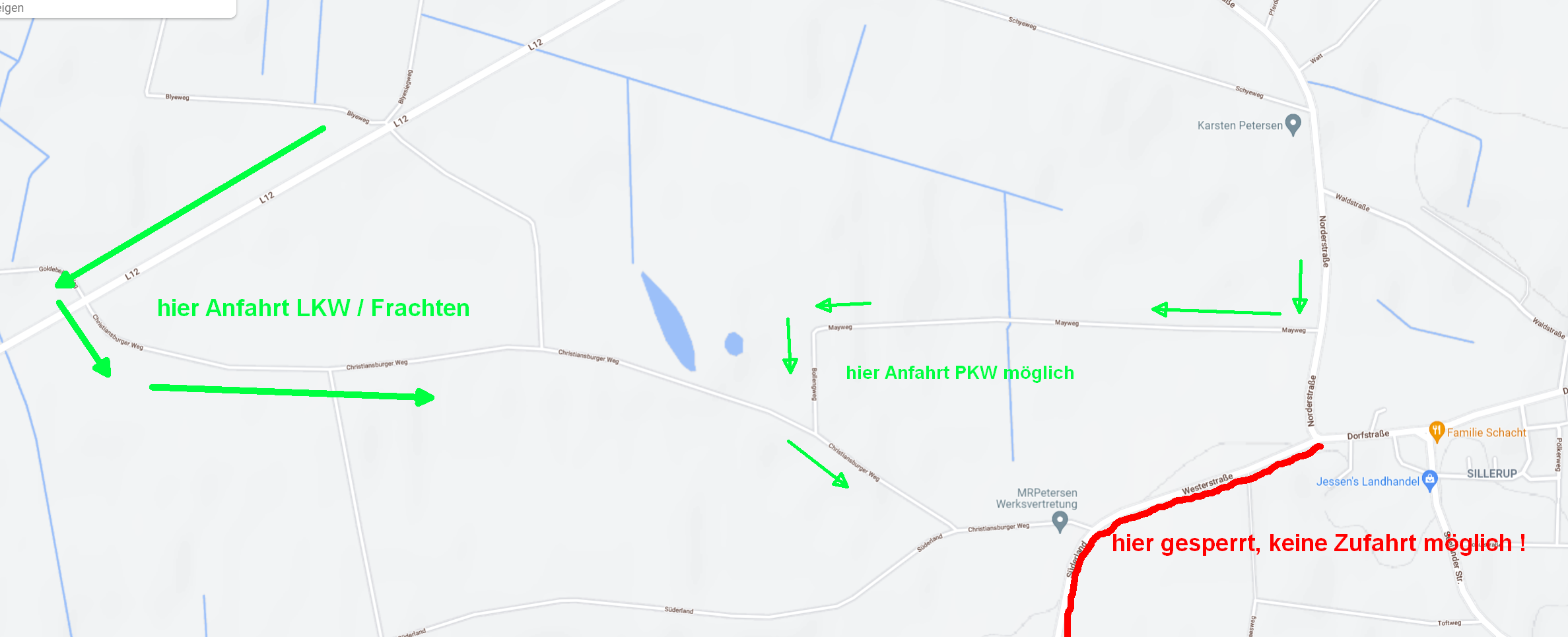 Karte der neuen Anfahrt mit Umleitung
